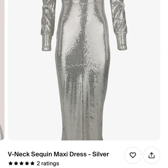 venus silver dress VENUS Silver Sequin Bodycon Gown with Bishop Sleeves